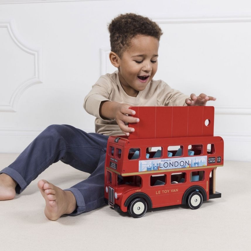 Le-Toy-Van-Wooden-London-Toy-Bus-kid-playing-side-view